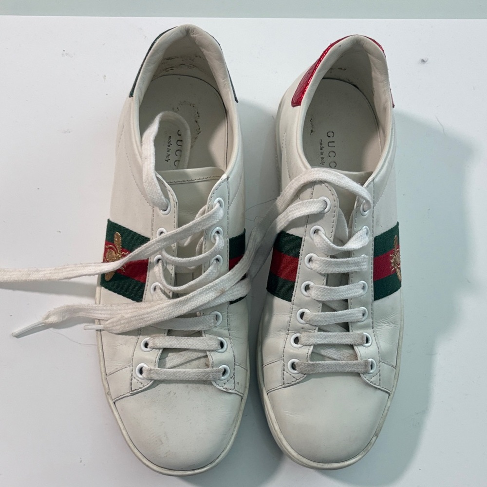 Gucci White Sneakers with Red and Green Accents